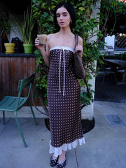 Lace Strapless Polka Dot Midi Dress