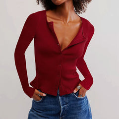 Ribbed O-neck Button Cropped Knit Cardigan
