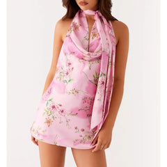 Cowl V-Neck A-line Floral Dress