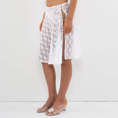 Boho Floral Sheer Mesh Midi Skirt