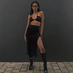 Slim Slit Irregular Pleated Skirt