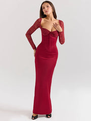 Lace-up Split Square Long Bodycon Dress