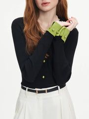 Color Block V-neck Knit Long Cardigan