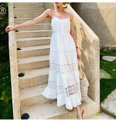 Sleeveless Back Elasticity White Cotton Boho Dress