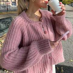 Thick O-neck Long Sleeve Knit Cardigan