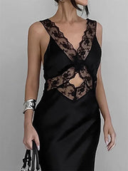 Deep V Lace Slim Party Maxi Dress