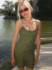 Polka Dot Spaghetti Strap Sleeveless A-Line Vacation Dress