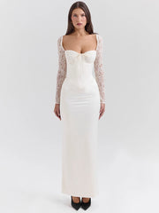 Lace Long Sleeve Back Split Bodycon Dress