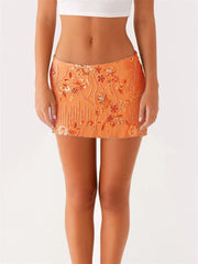 Sequined Floral Low Waist Mini Skirt