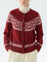 Cable Knit Red Wool Pullover Cardigan