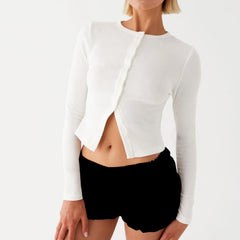 Ribbed Button Front Club Knit Cardigan