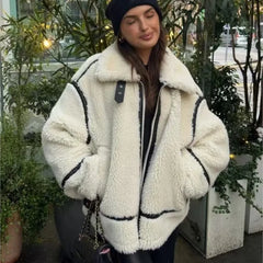 Color Stitching Lamb Wool Coat