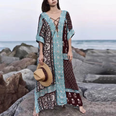Floral Print Smock Bikini Cover Up Boho Dress