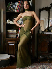 Strapless Mesh Layered Maxi Dress
