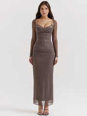 Sheer Mesh Strapless Backless Bodycon Dress