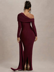 Skew Collar Draped Sleeve Bodycon Dress