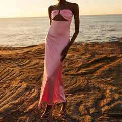 Ruched Cutout Floral Tube Vacation Dress