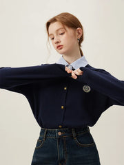 Fake Two-piece Deep Blue Knit Cardigan