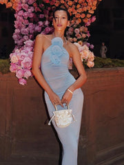 Mesh Flower Splice Bodycon Maxi Dress
