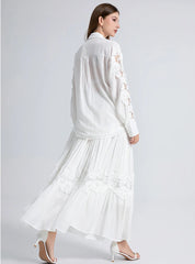 White Lace Maxi Skirt Blouse Set Casual Boho Dress