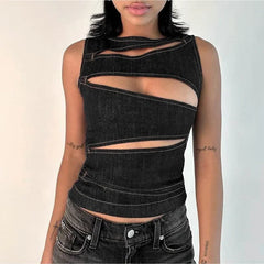 Round Neck Hollow Slim Crop Top