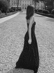 Pleated Wave Point Sling Maxi Dress