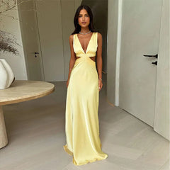 Deep V-Neck Slit Maxi Dress