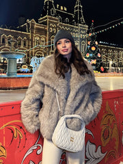 Fur Feather Lapel Patchwork Coat