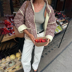 Floral Print Quilted Stand Collar Cardigan