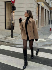 Burgundy Wool Loose Pocket Long Coat