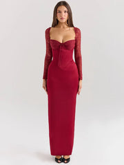 Lace-up Split Square Long Bodycon Dress