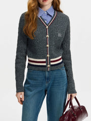 V-neck Collision Color Knit Cardigan