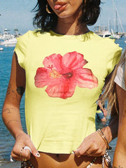 Floral Cap Sleeve Crop Baby T-shirt
