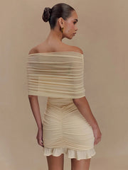 Mesh Strapless Ruffled Mini Bodycon Dress