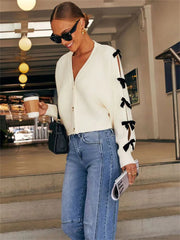 Bow Ribbed Hollow Knit Coat