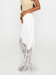 Patchwork Lace Asymmetric Midi Skirt