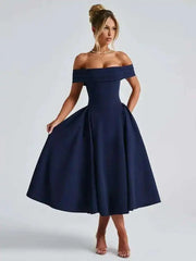 Off Shoulder Waist Wrap Midi Dress
