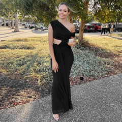 Hollow Pleated Off Shoulder Bodycon Dress