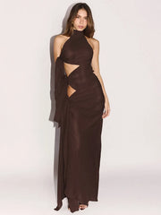 Hollow Off-Shoulder Split Maxi Dress