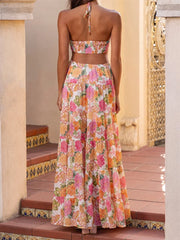 Ruffle V-Neck Maxi Floral Dress