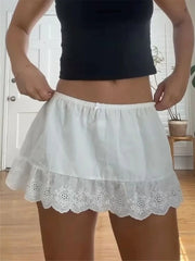 Eyelet Floral White Mini Skirt