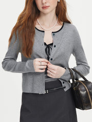 Bow Camisole Two-piece Knit Cardigan