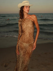 One Shoulder Leopard Print Vacation Dress
