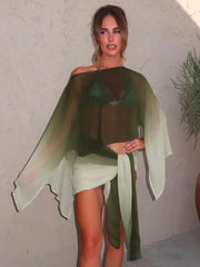 Mesh Gradient Mini Skirt Two Piece Set