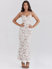 Floral Lace-up Sleeveless Bodycon Dress