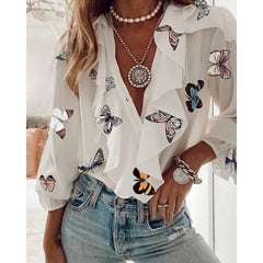 Bohemian Button-Down Ruffled Blouse