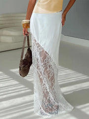 Patchwork Lace Asymmetric Midi Skirt