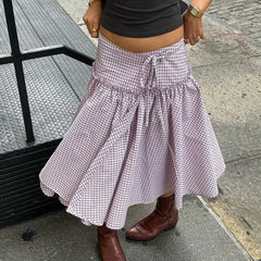 Plaid Tiered Ruffle A-line Skirt