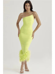 Feather Strap Backless Midi Dress