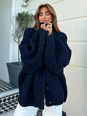 Twist Lapel Hidden Button Knit Cardigan